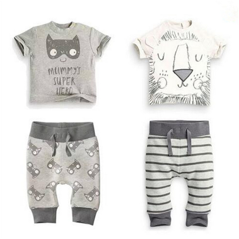 Retail 2020 new baby boy clothes set 2pcs Cartoon lion and cat T-shirt with short sleevess+pants baby summer clothes Y1105