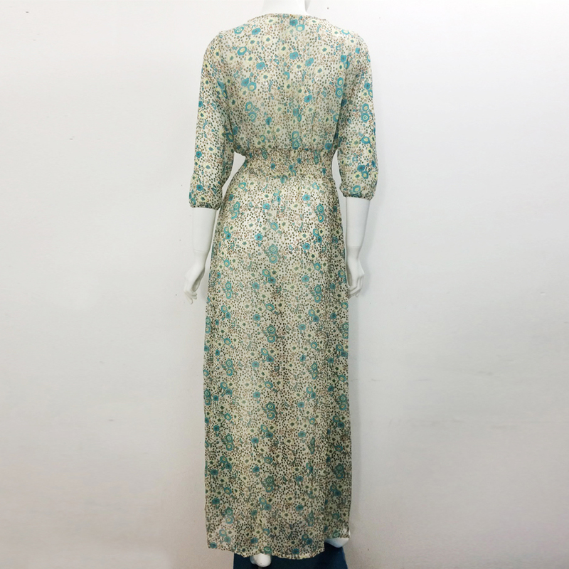 TEELYNN boho long dress Vintage floral print Chiffon three quarter sleeve v-neck summer Gypsy Hippie women dresses vestidos 220228