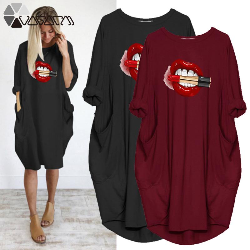 Plus Size Loose Women Midi Dress Red Lips Print Autumn Long Sleeve o Neck Pocket Casual Party Club Streetwear Femme Vestidos, D002 black
Plus Size Loose Women Midi Dress Red Lips Print Autumn Long Sleeve o Neck Pocket Casual Party Club Streetwear Femme Vestidos, D002 black