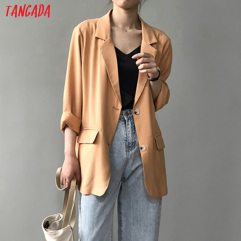 Tangada women spring thin white blazer female elegant jacket casual suits high quality ASF39 201114