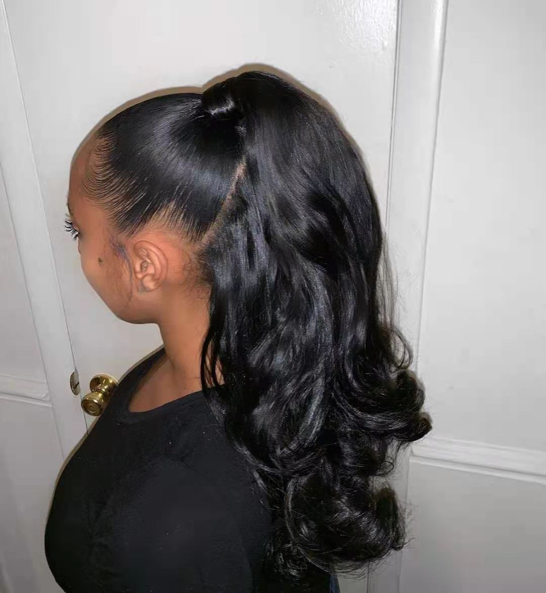Creative 100% Human wavy ponytail hair extension for black women loose deep wave weave bundles pony tail hairstyle black brown 140g 160g