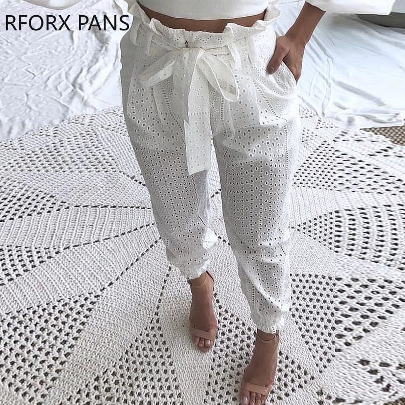 Paperbag Waist Ral Lace Casual Wide Leg Pants T200727 B2