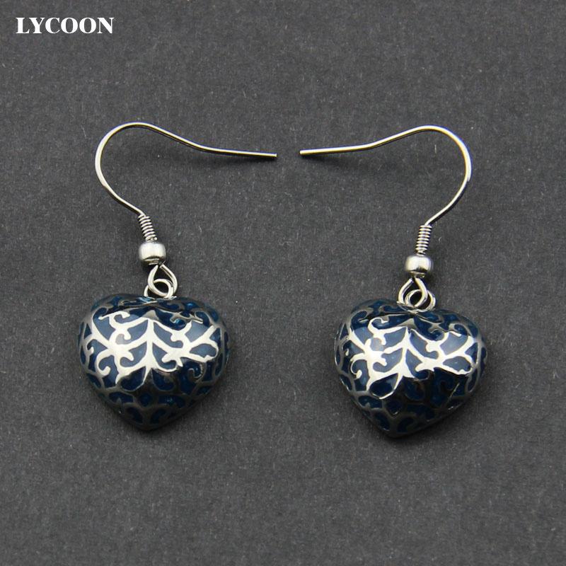 LYCOON new stainless steel heart style lady Drop Earrings with dark blue resin enamel earrings for women LYS017 
LYCOON new stainless steel heart style lady Drop Earrings with dark blue resin enamel earrings for women LYS017