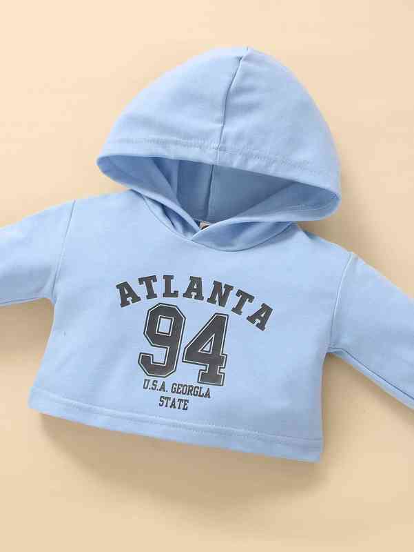 Baby Letter Graphic Hoodie & Ruffle Trim 2 In 1 Pants SHE