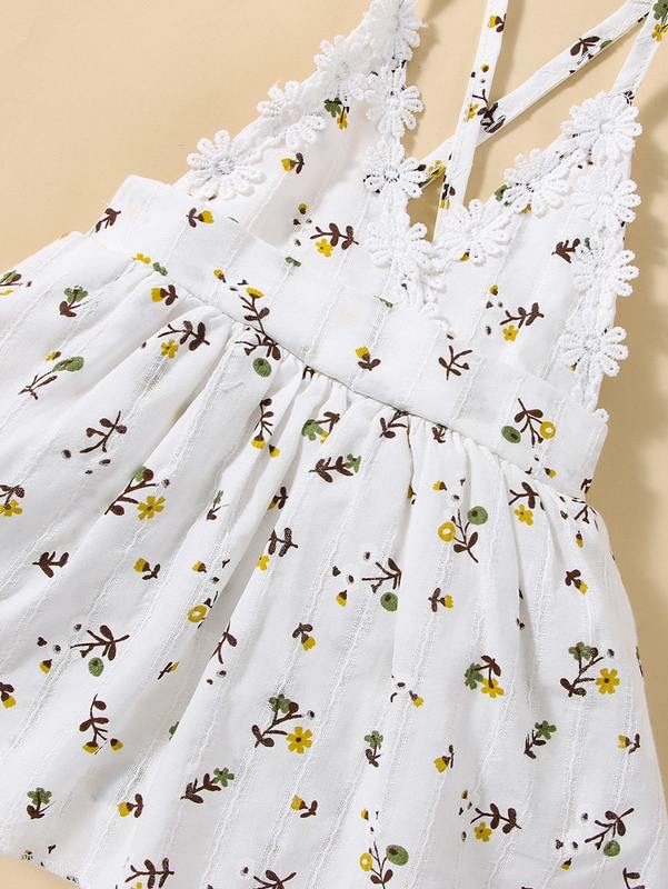 Baby Plant Print Appliques Cami Dress & Headband SHE