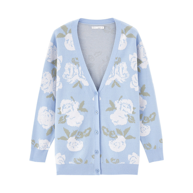 INMAN Autumn Winter Arrival Pastoral Girl V-neck Rose Jacquard Cardigan Sweater Gentle Lady Jacket Sweater For Female 201223
