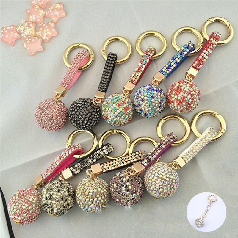 Key Ring Crystal Rhinestone Ball Leather Strap Keychain FashionCharm Car Pendant1