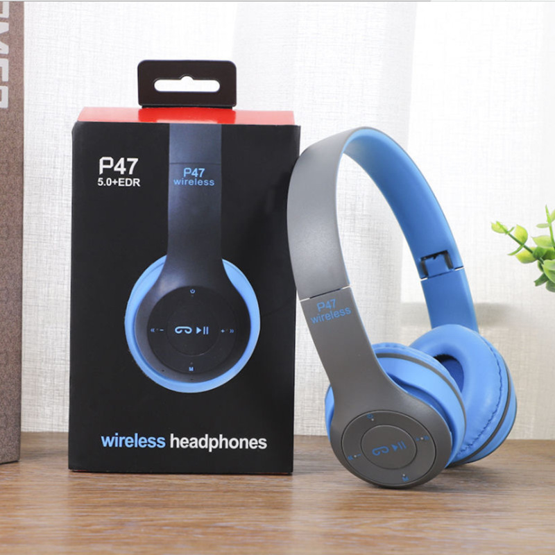 P47 Wireless earphones stereo 5.0 bluetooth headsets foldable Gaming earphone Bass Animation showing support TF FM card buildin MIC 3.5MM Retail Box