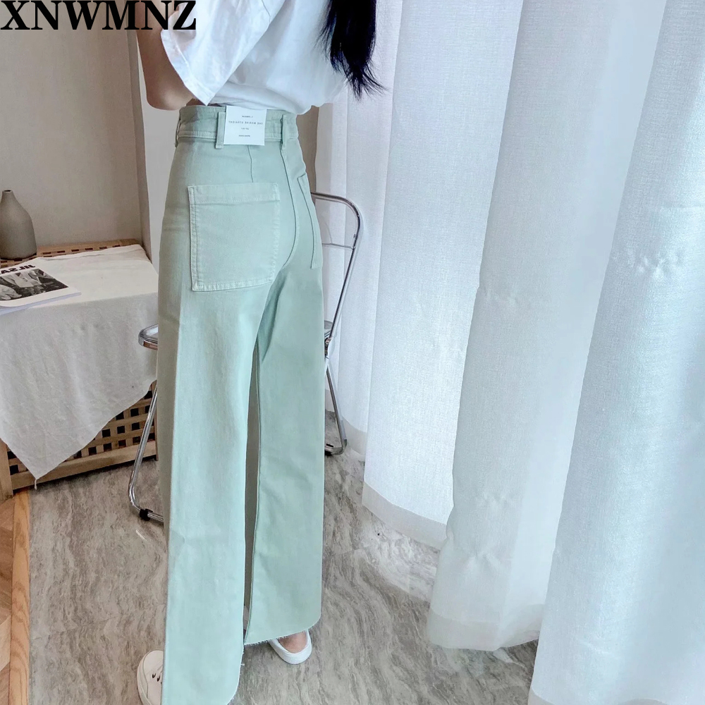 Za jeans zw premium marine straight High-waist jeans featuring rear patch pockets seamless hems front zip fly with top button 210203