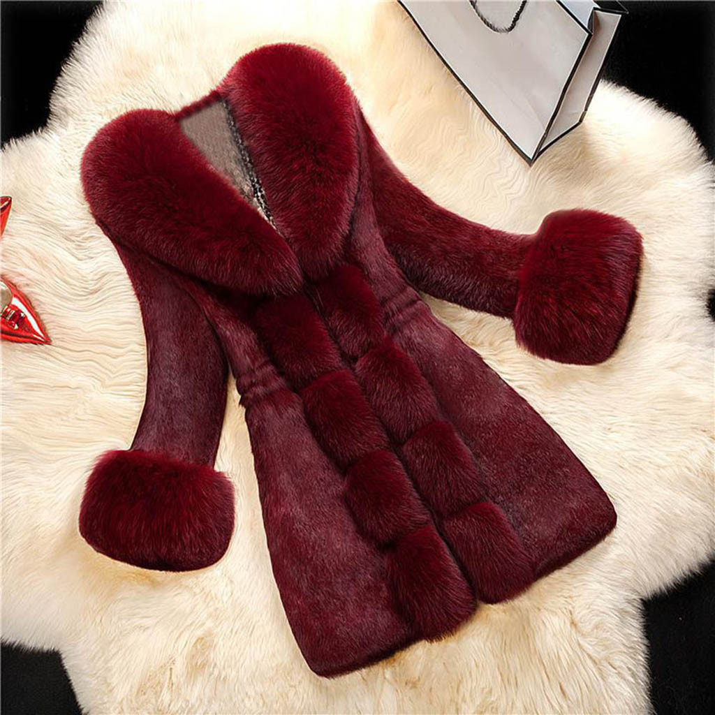 winter coat women Regular Rayon Plush solid color faux fur coat Regular Coats with Green Wine Black White Four Color to Choose L