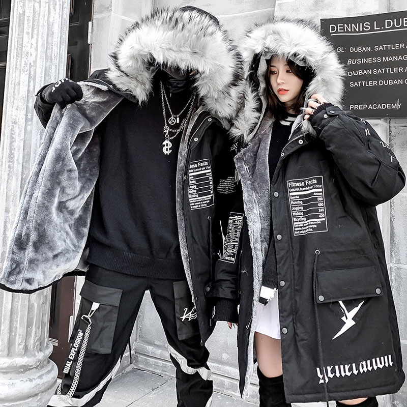 ZURICHOUSE Hip-hop Winter Coat Women Long Fur Collar Warm Parka 2020 Street Style Oversize Couple Hooded Fleece Jacket Ladies T200114