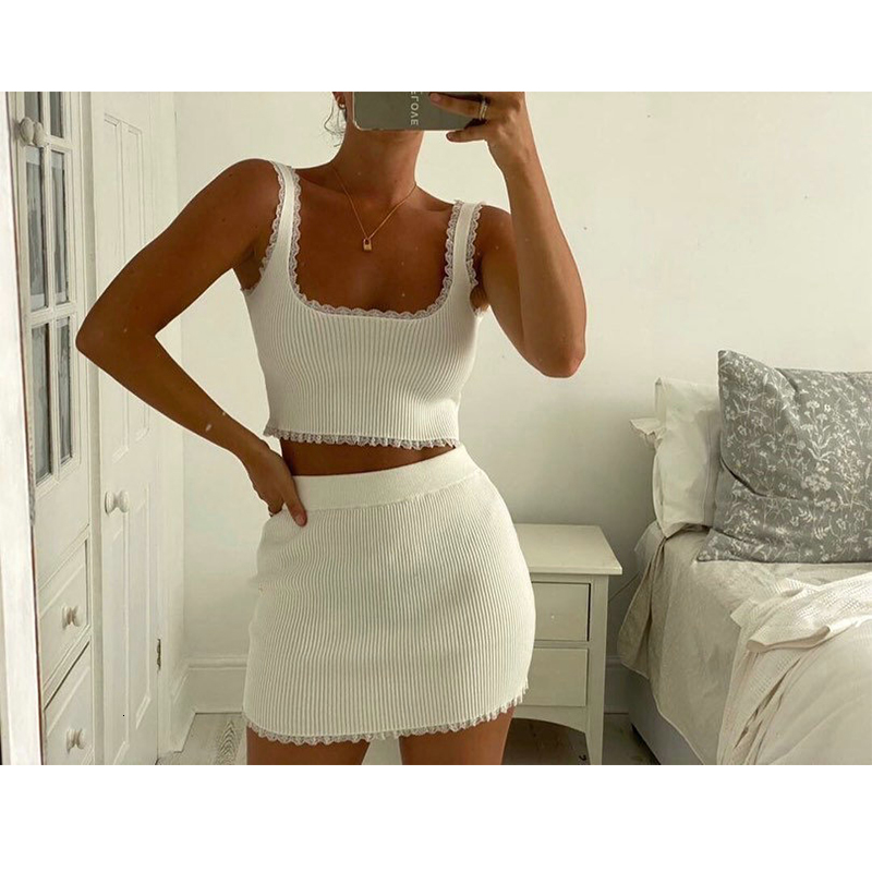 2021 Summer Sexy Women Clothes Sets 2 Piece Lace Splice Outfits V-neck Tank Crop Tops High Waist Skinny Skirts Ribbed Sleepwear C2U1, Beige
2021 Summer Sexy Women Clothes Sets 2 Piece Lace Splice Outfits V-neck Tank Crop Tops High Waist Skinny Skirts Ribbed Sleepwear C2U1, Beige