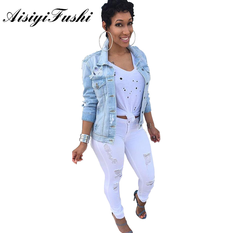 Blue Ripped Jean Jacket Coat Women Autumn Winter Torn Oversized Jeans Womens Denim Boyfriend Style 5XL 201017