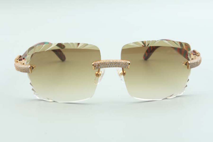 2021 cutting lens micro-paved dias sunglasses 3524020, pea wooden temples glasses, size: 58-18-135 mm