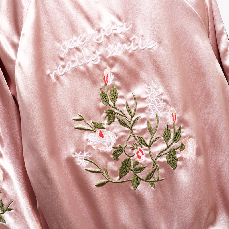 Streetwear Floral Embroidery Ladies Jacket Casual Women Bomber Jacket Ruffles Loose Zippers Female Coat 201023