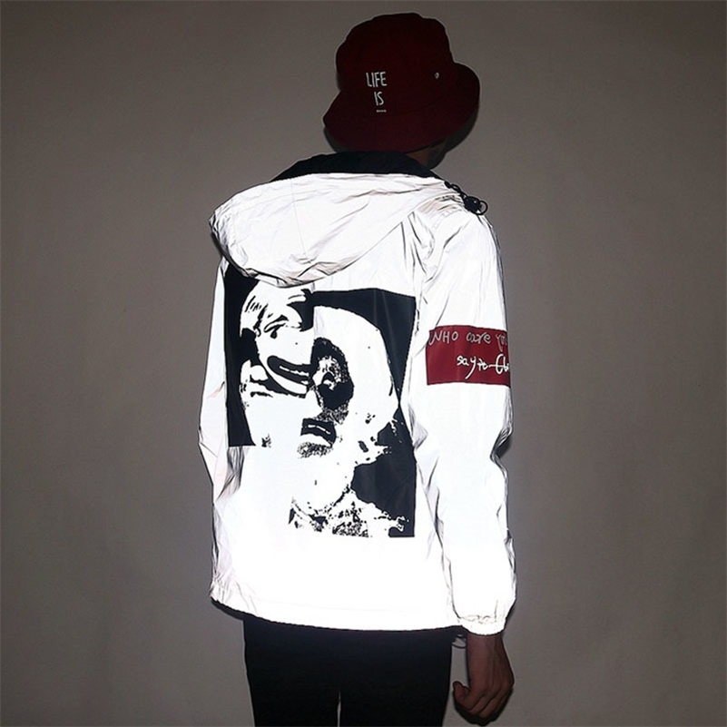 New Reflective 3m Jacket Tide Brand Men Women Clown Casual Hiphop Windbreaker Couple Night Coat Hooded Fluorescent Clothing 201103, Gray
New Reflective 3m Jacket Tide Brand Men Women Clown Casual Hiphop Windbreaker Couple Night Coat Hooded Fluorescent Clothing 201103, Gray