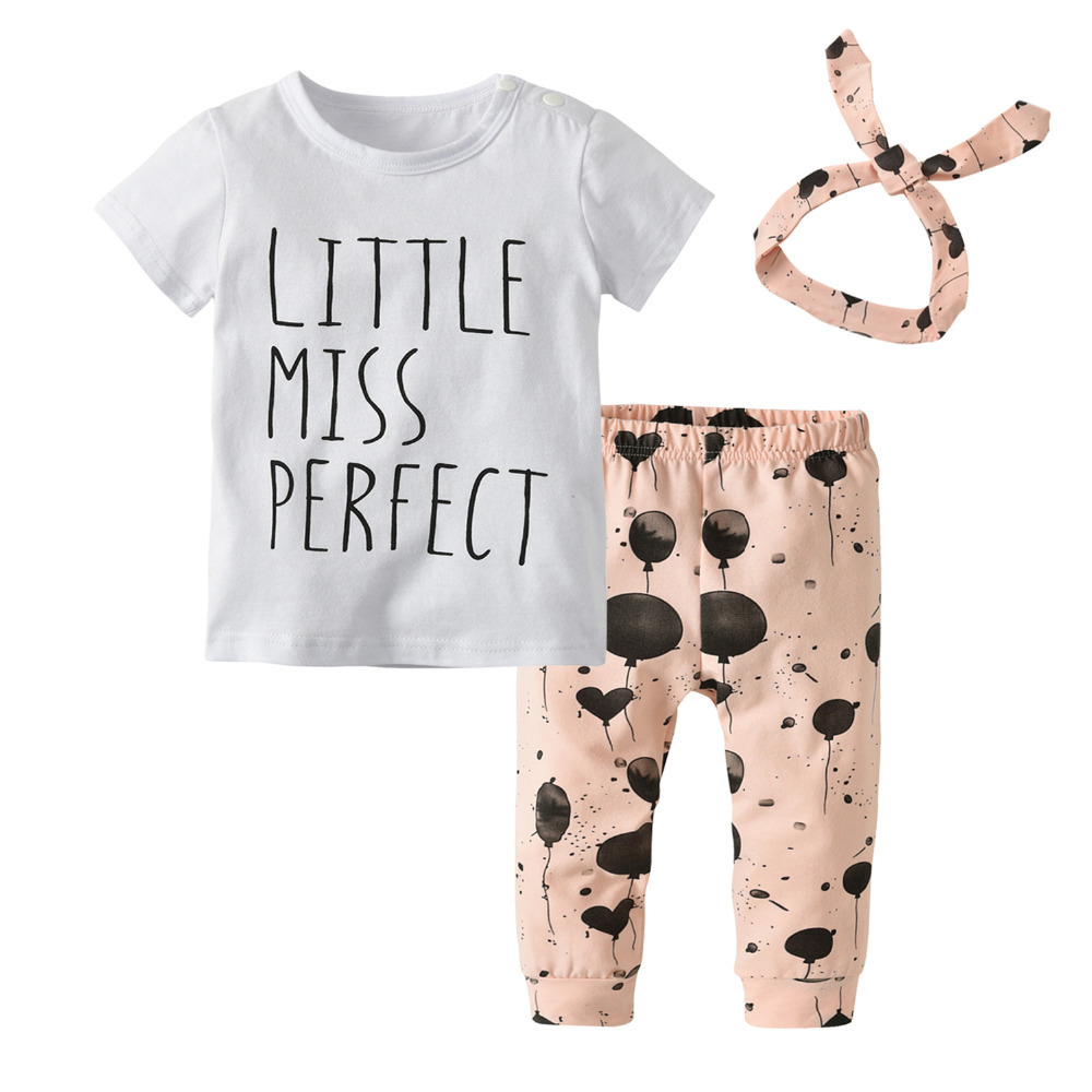 /Set Newborn Baby Girl Clothes Casual Letter Short Sleeve T-shirt+Balloon Print Pants+Headband Infant Toddler Clothing Sets LJ201223