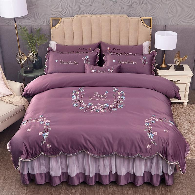 Luxury Purple Satin Silk Cotton Floral Embroidery Bedding Set Bed Lace Double Pillowcase Linen Bedskirt Duvet Cover Textile Home
Luxury Purple Satin Silk Cotton Floral Embroidery Bedding Set Bed Lace Double Pillowcase Linen Bedskirt Duvet Cover Textile Home