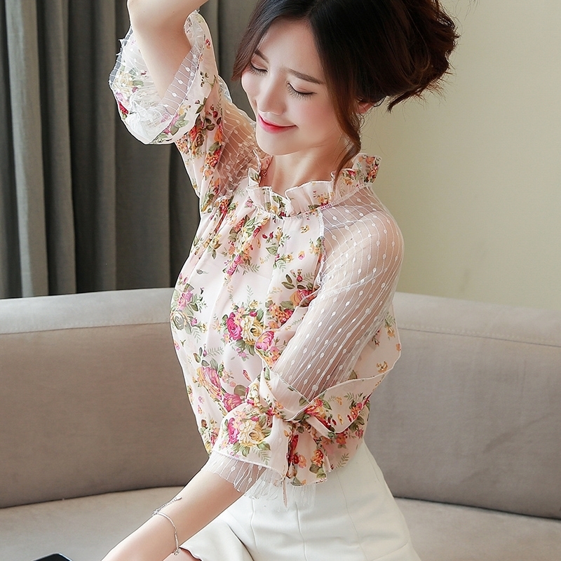 women blouse shirt patchwork Women Printed Chiffon Blouse Shirt Tops New Summer Shirt Casual Chiffon Blouse Blusas 4068 50 201201