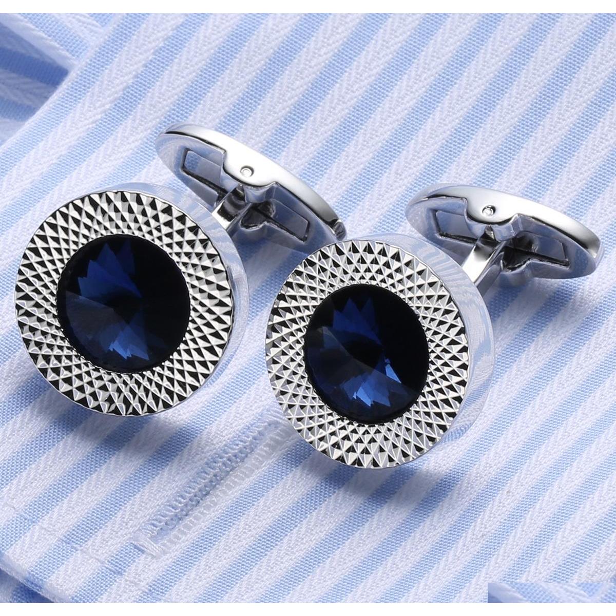 Cuff Links Austrian Crystal Cufflinks Shirt Cufflinks for Man High-grade Jewelry Mens Blue Enamel Crystal Cufflinks