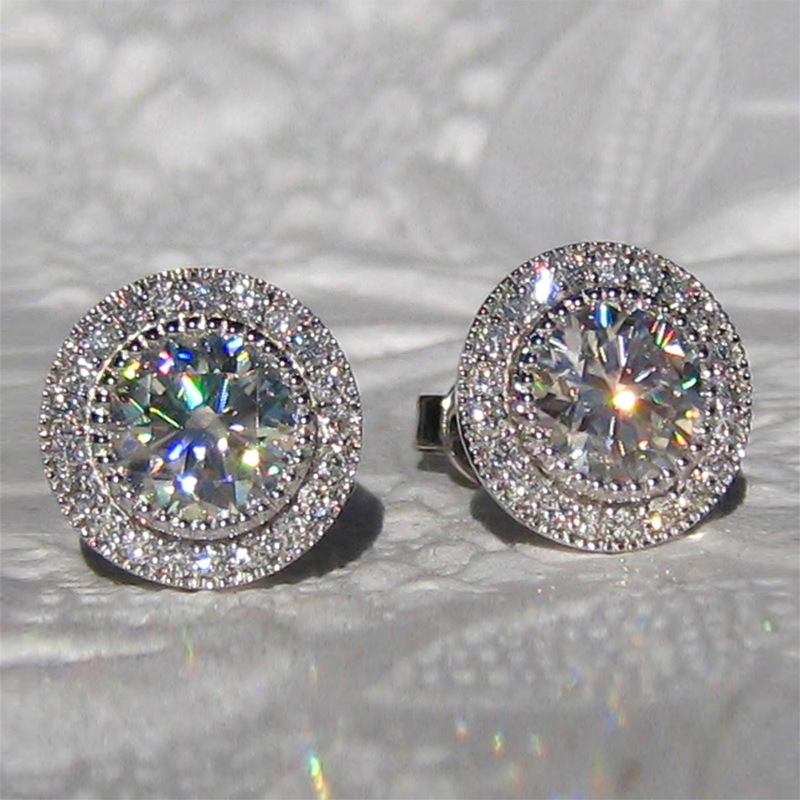 Charming Women Earrings Jewelry 18K White Gold Plaed Sparkling CZ Round Studs Earrings Nice Jewelry