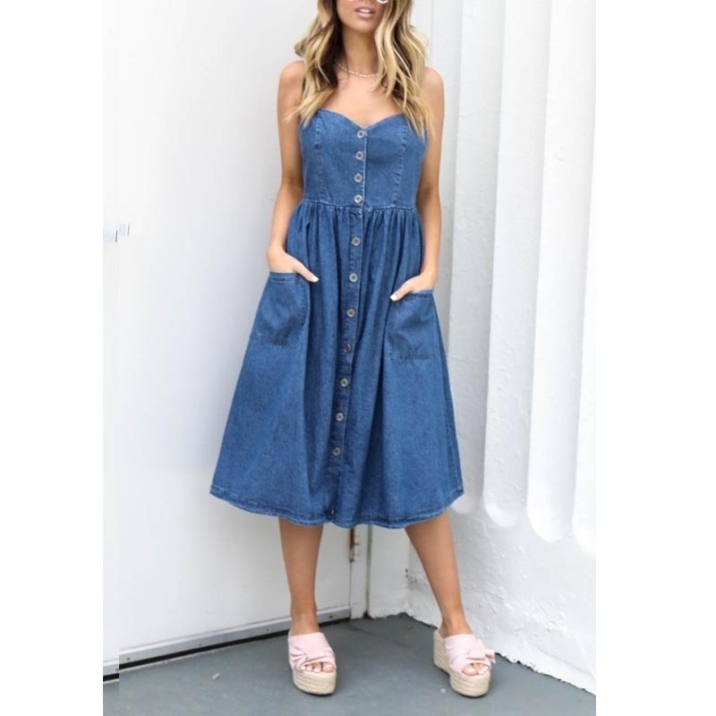 Sexy Summer Dress Women pocket Backless Pleated Sling Dresses spaghetti Strap Neck Casual Beach Dress Sleeveless Vestidos T200619