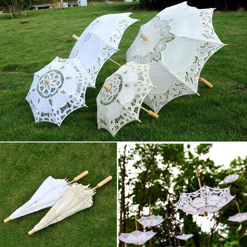 Parasols Wedding Lace Umbrella Cotton Embroidery Bridal White Beige Parasol Sun For Decoration Photography