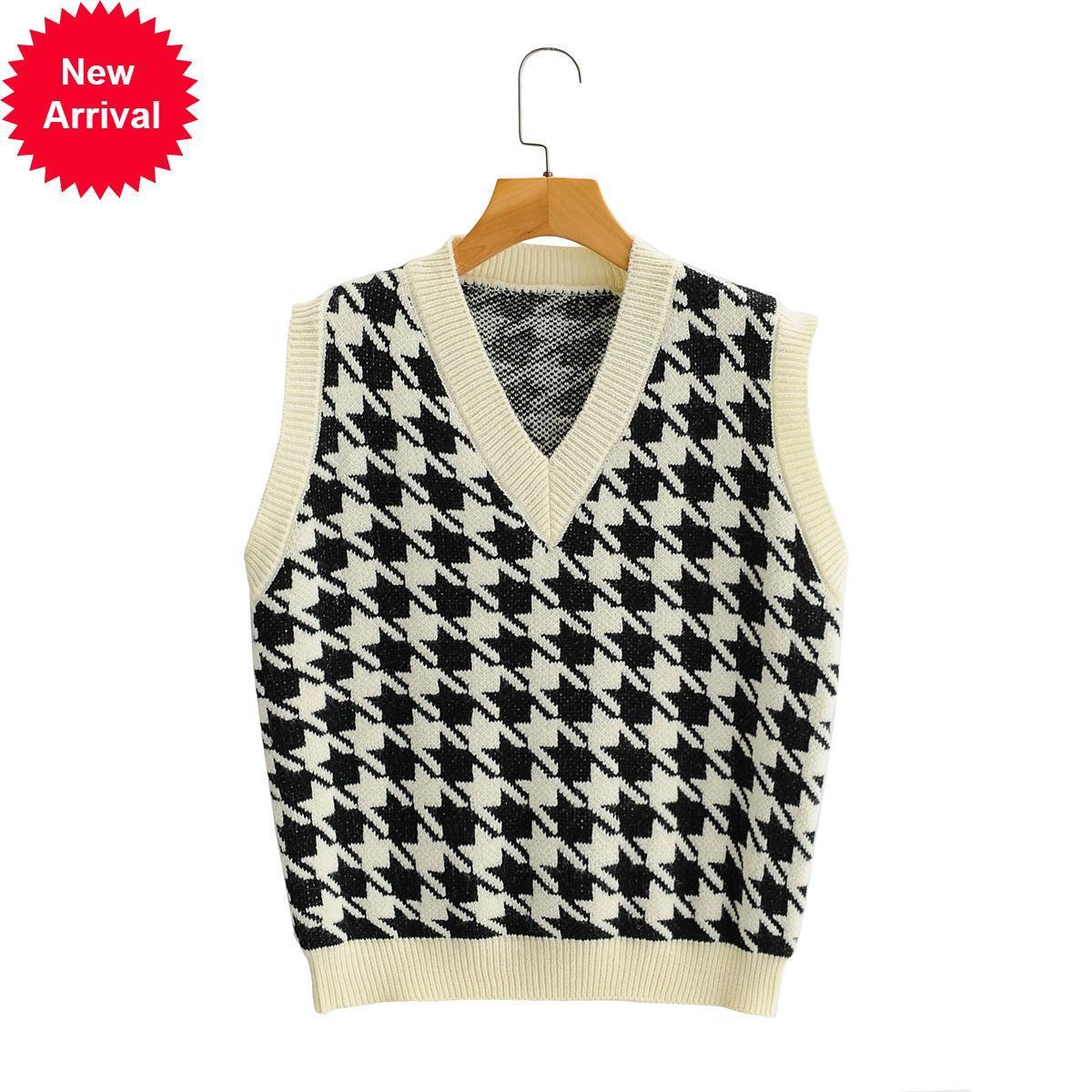 New Autumn 2021 Retro Track Houndstooth Women's Sweater V-knit Pullovers Vest with Sleeveless Mesh Tops R32V, Beige
New Autumn 2021 Retro Track Houndstooth Women's Sweater V-knit Pullovers Vest with Sleeveless Mesh Tops R32V, Beige
