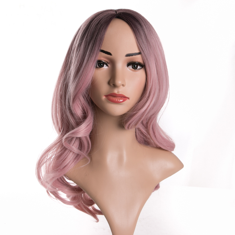 Fashion Long Wave Synthetic Pink Ombre Hight temperature Hair wig