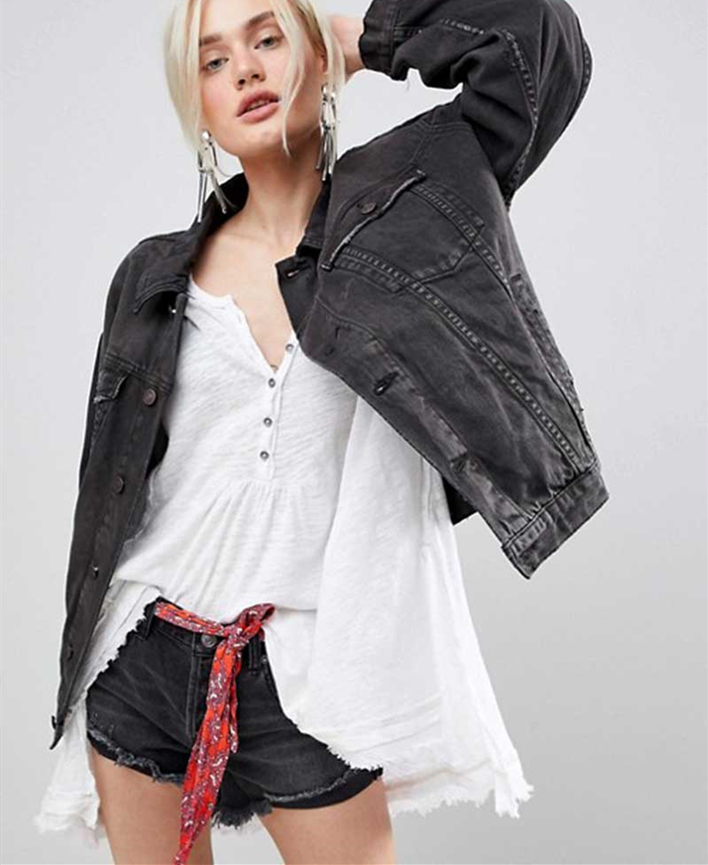 YI Boho Oversized multi floral Embroidered Denim Jacket outwear bohemian casual chic jacket coat women winter 201017