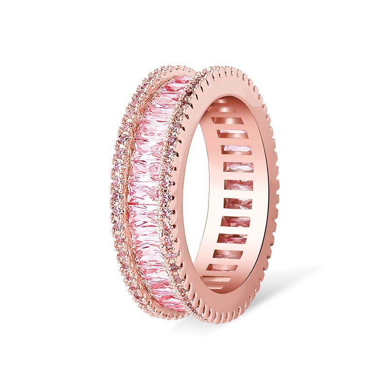 New Iced Out Hip Hop Square Tennis Rings for Women Men Finger Ring Real Gold Bling Baguette CZ Stone Cubic Zirconia Bijoux Wedding Jewelry Boyfriend G