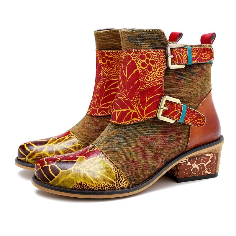 Retro Women Boots Sun Flower Printing Comfortable Genuine Leather Splicing Zipper Buckle Strap Comfy 3CM Square Heel Shoes Women, Beige
Retro Women Boots Sun Flower Printing Comfortable Genuine Leather Splicing Zipper Buckle Strap Comfy 3CM Square Heel Shoes Women, Beige