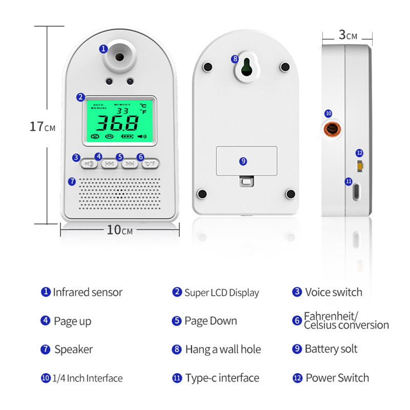 Non-contact K5 Infrared Thermometer Wall Mount Digital Electronic Intelligent Voice Broadcast Body Temperature Tester Measuring Instrument