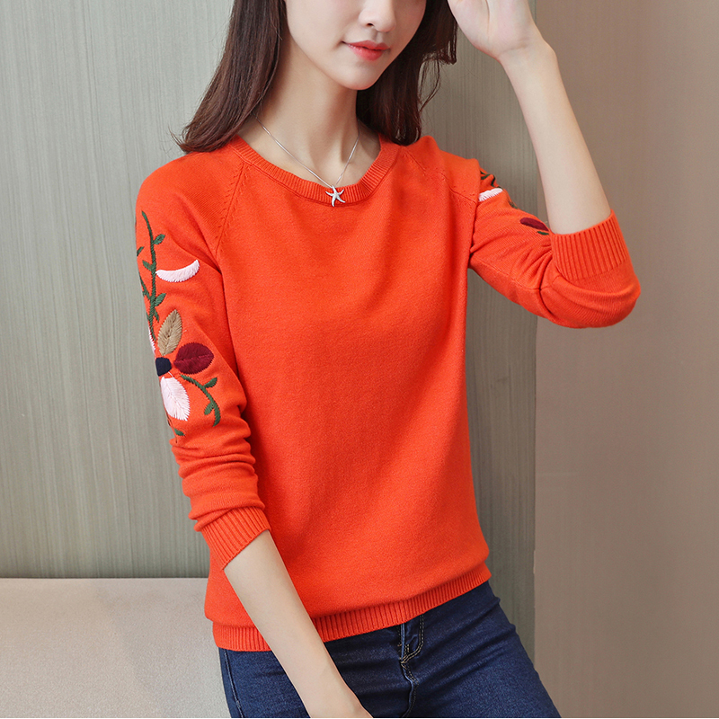 New Fashion Women Autumn Spring Embroidery Flower Sweater Pullovers Casual Warm Female Knitted Sweaters Pullover Lady 201111wtt