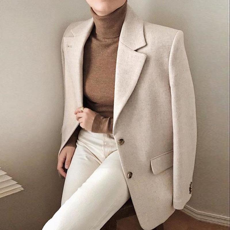 Wool Blend women Suit Coat Solid Color Simple casual wild Single Breasted Blazer autumn winter new, As pic
Wool Blend women Suit Coat Solid Color Simple casual wild Single Breasted Blazer autumn winter new, As pic