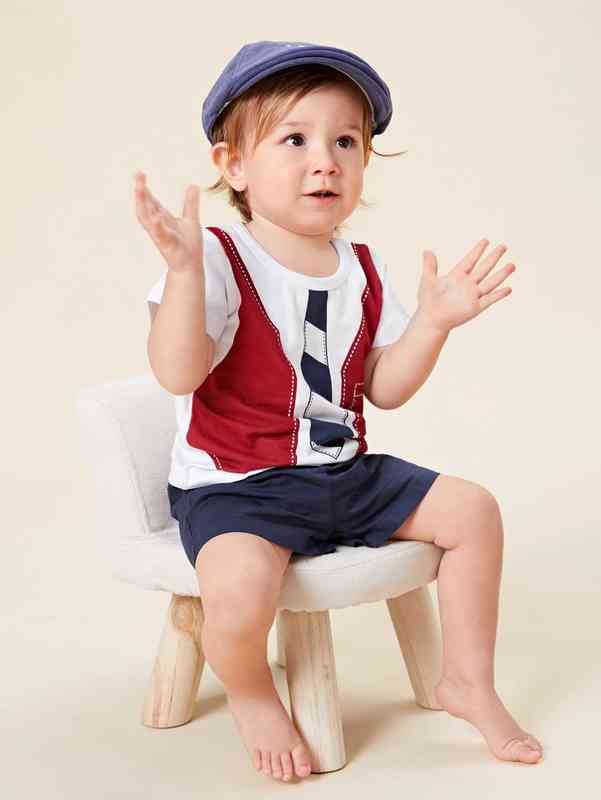 Baby Tie Print Colorblock Tee And Shorts SHE