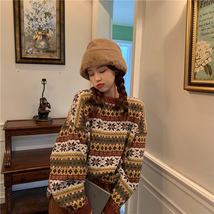 Splicing color women's sweater loose thick Harajuku clothing women's long sleeve retro knitted sweater pullover fall women 201223