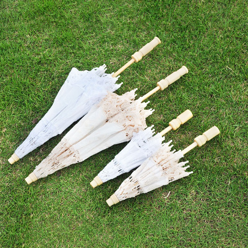 Parasols Wedding Lace Umbrella Cotton Embroidery Bridal White Beige Parasol Sun For Decoration Photography
