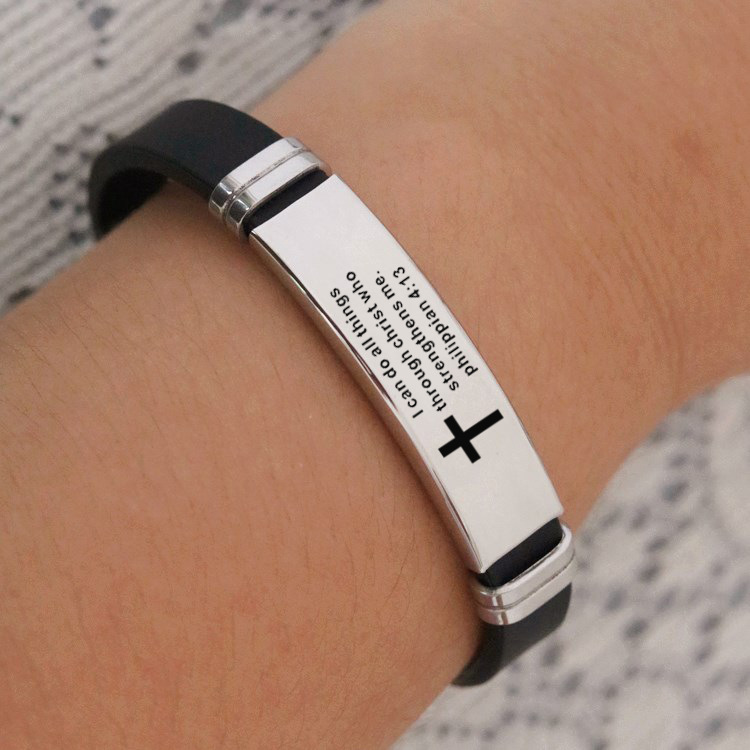 men's Stainless steel tag Bible cross bracelets Black Silicone bracelets women men wristband bangle cuff fashion jewelry will and sandy gift
men's Stainless steel tag Bible cross bracelets Black Silicone bracelets women men wristband bangle cuff fashion jewelry will and sandy gift