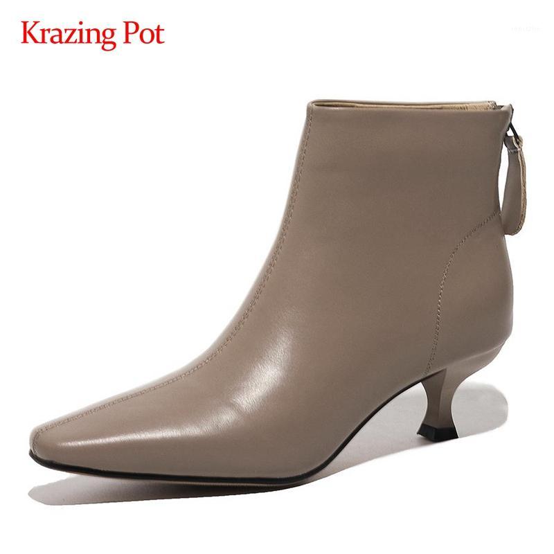 Krazing pot fashion boots genuine leather streetwear mature small square toe thin med heel zipper elegant lady ankle boots L351, Black
Krazing pot fashion boots genuine leather streetwear mature small square toe thin med heel zipper elegant lady ankle boots L351, Black
