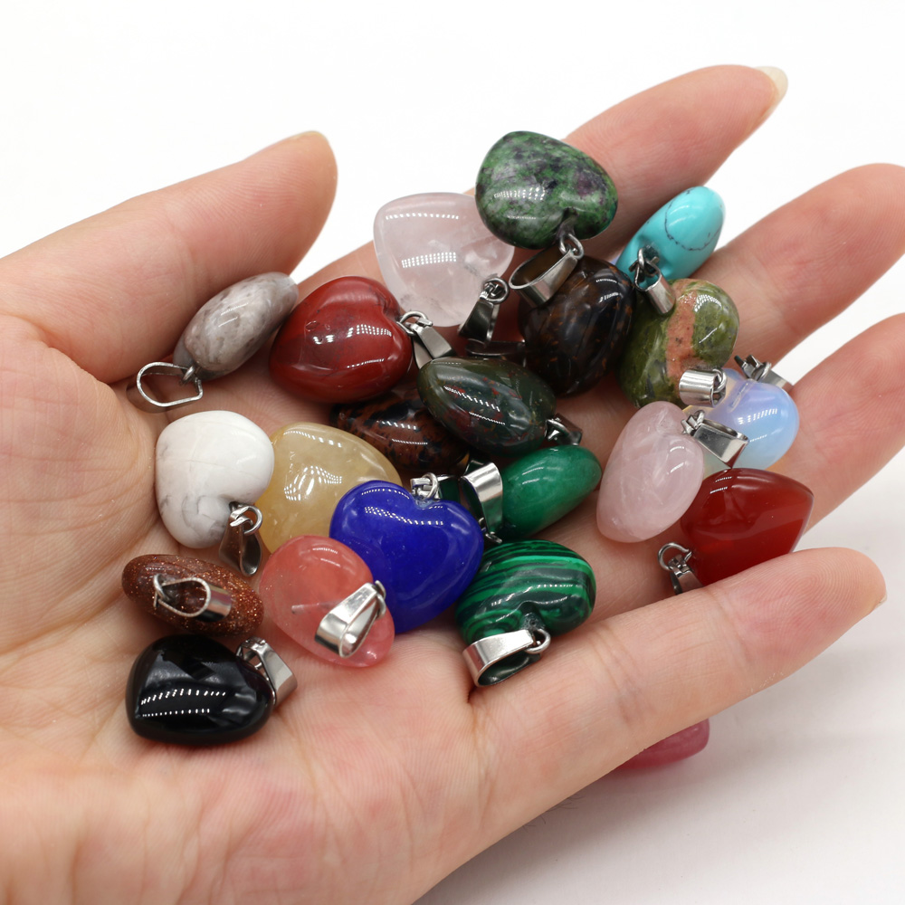 Handmade Leather Rope Chain Love Heart Natural Stone Pendant Chakra Necklace for Women Heart Shape Crystal Agate Jade Gemstone Necklaces Couple Nice G