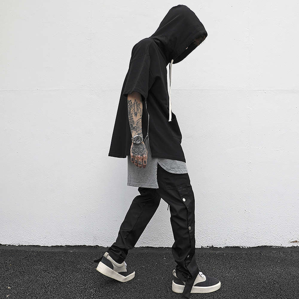 Dark ro high street wind front back long arc hem split zipper short sleeve Hoodie summer hooded T-shirt trendy man, Black
Dark ro high street wind front back long arc hem split zipper short sleeve Hoodie summer hooded T-shirt trendy man, Black