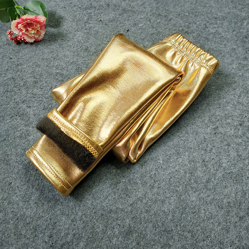 Kids Pants Autumn Winter Girls Boys Shiny PU Leather Legging Plus Velvet Keep Warm Trousers Slim Pant LJ201127