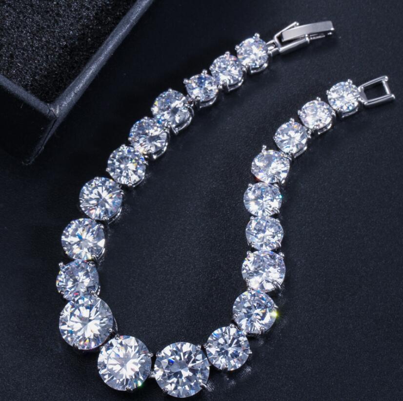 Tennis Bracelet: Gold Fill Platinum Plated Round Cut White Topaz CZ Dia Stackable Women Wedding Bracelet