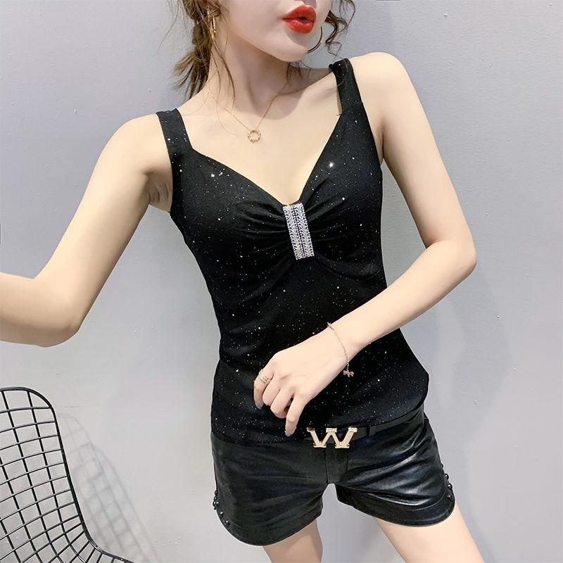 Suspender vest for women' summer wear new mesh hot drill versatile show thin foreign style sleeveless T-shirt, Black
Suspender vest for women' summer wear new mesh hot drill versatile show thin foreign style sleeveless T-shirt, Black