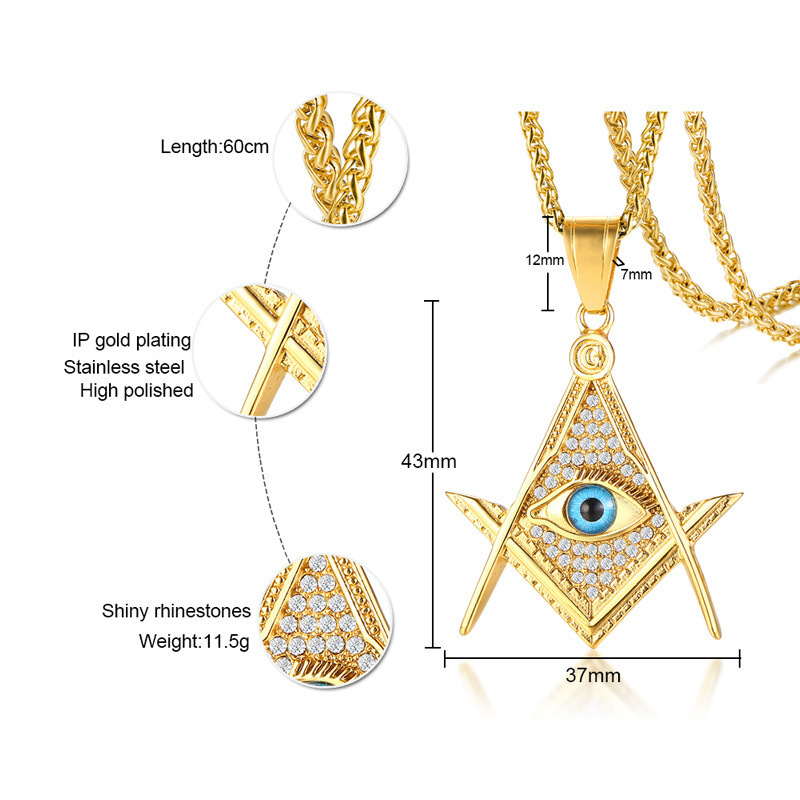 ZORCVENS Free-Mason Eye of Providence Illuminati Pyramid All Seeing Eye Pendant for Men Stainless Steel CZ Stone Punk Necklace 201014