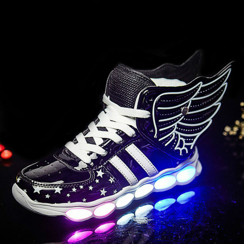 Size 25-37 USB Charging Wing LED Children Shoes With Light UP Kids Casual Boys&Girls Sneakers Glowing Shoe zapatillas con luces 201130