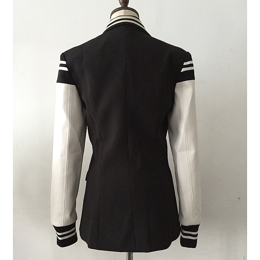 HIGH STREET Fashion Stylish Blazer Varsity Jacket Women's Leather Sleeve Patchwork Lion Buttons Blazer LJ201214