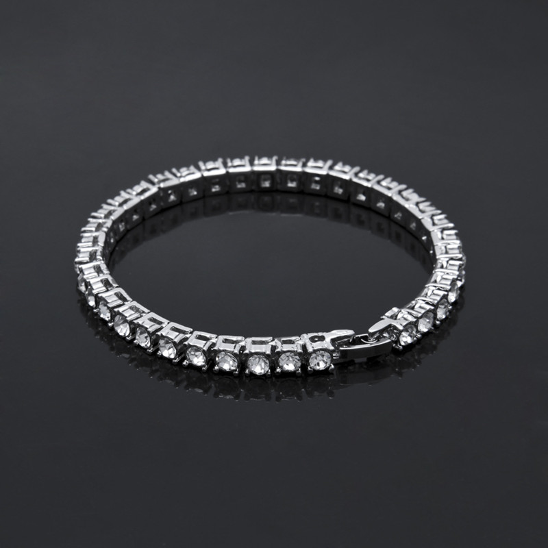 Iced Out 1 Row 5mm Rhinestones Bracelet Men Hip Hop Style Clear Simulated Diamond 789inches Tennis Bracelets Bling Bling