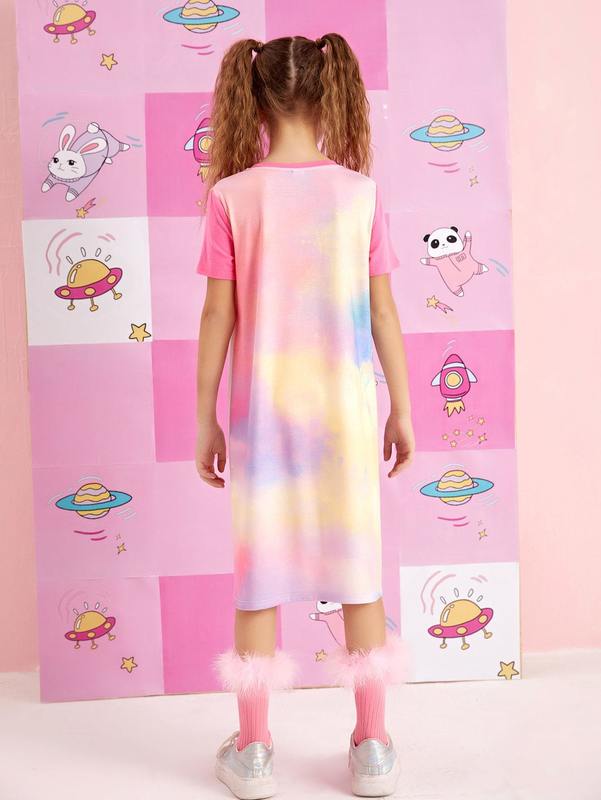 Girls Tie Dye & Slogan Graphic Dress SHE